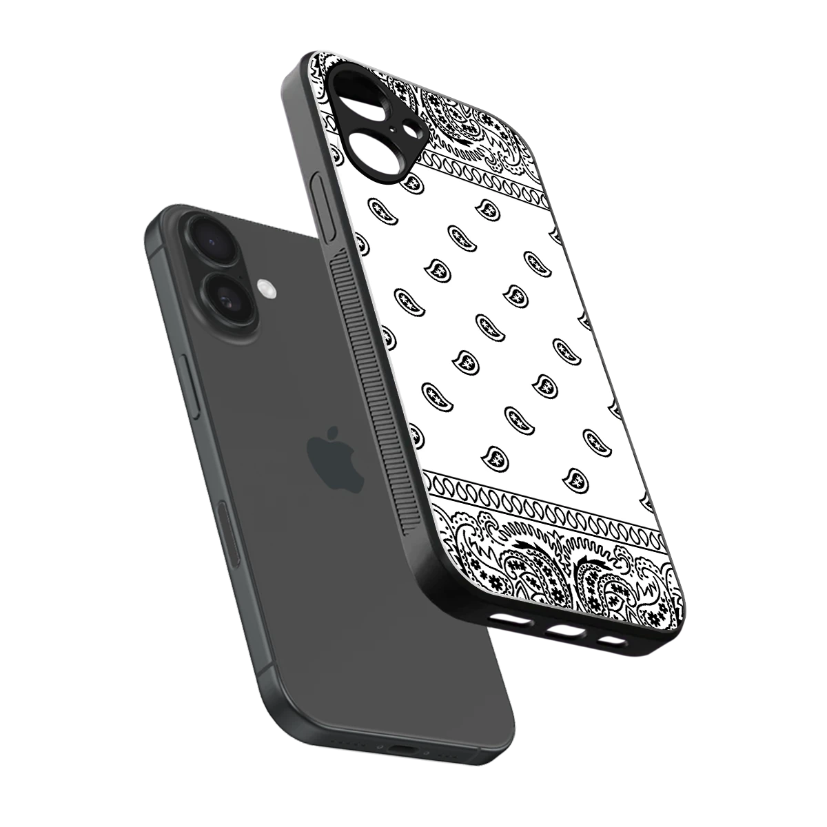 Paisley White sleek iPhone 16 cover with tempered glass back and TPU edges