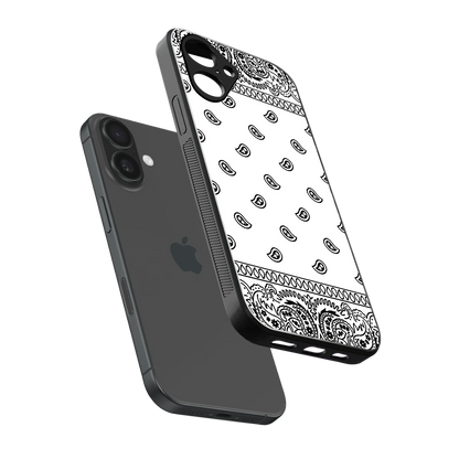 Paisley White sleek iPhone 16 cover with tempered glass back and TPU edges