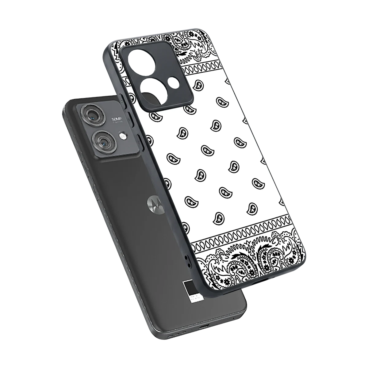 Paisley White sleek motorola edge 40 neo 5g cover with tempered glass back and TPU edges