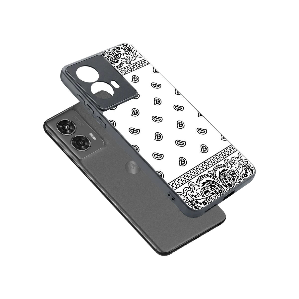 Paisley White sleek motorola edge 50 fusion cover with tempered glass back and TPU edges