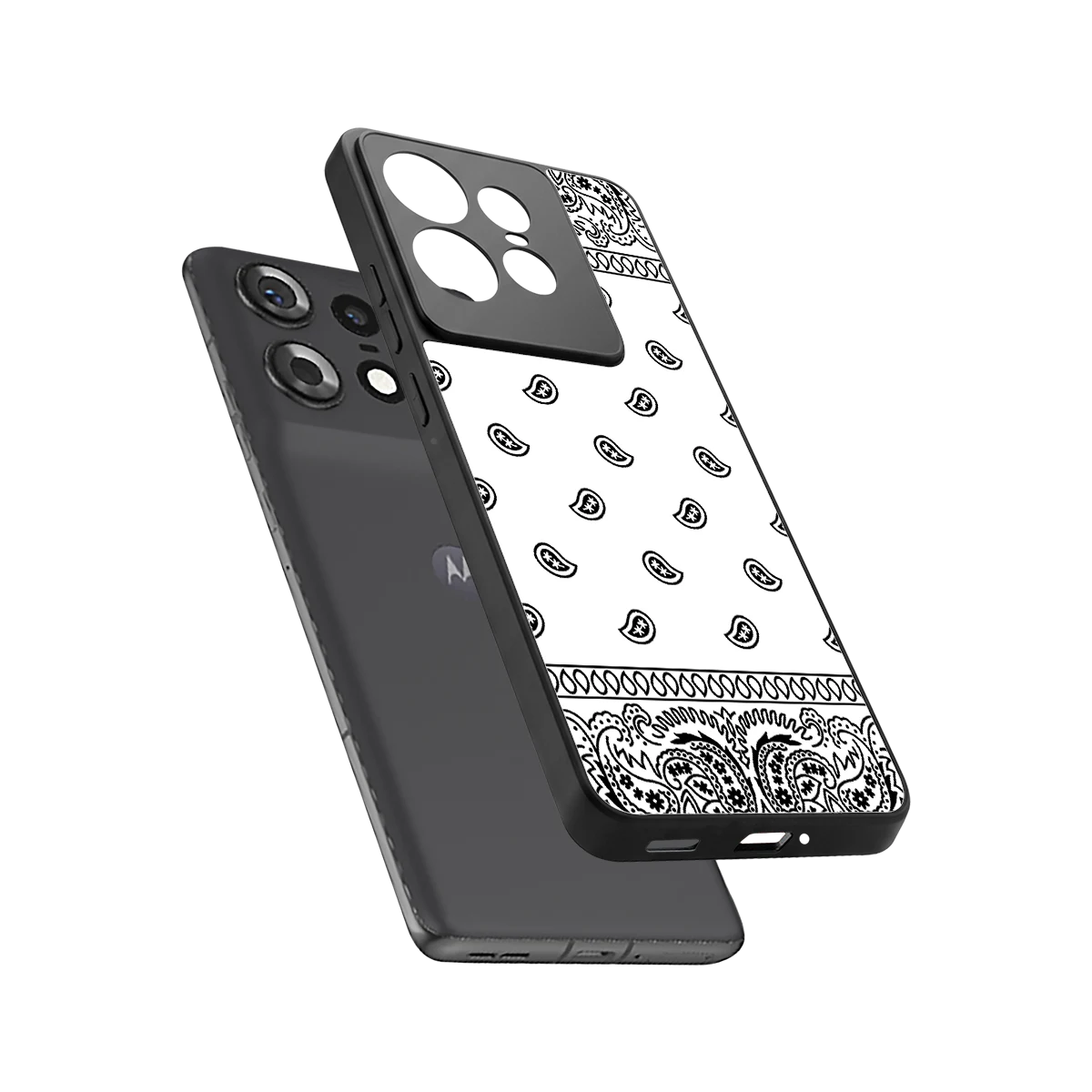 Paisley White sleek motorola edge 50 pro cover with tempered glass back and TPU edges