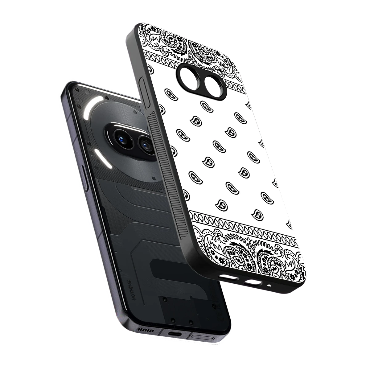Paisley White sleek nothing phone 2a cover with tempered glass back and TPU edges
