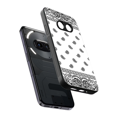 Paisley White sleek nothing phone 2a cover with tempered glass back and TPU edges