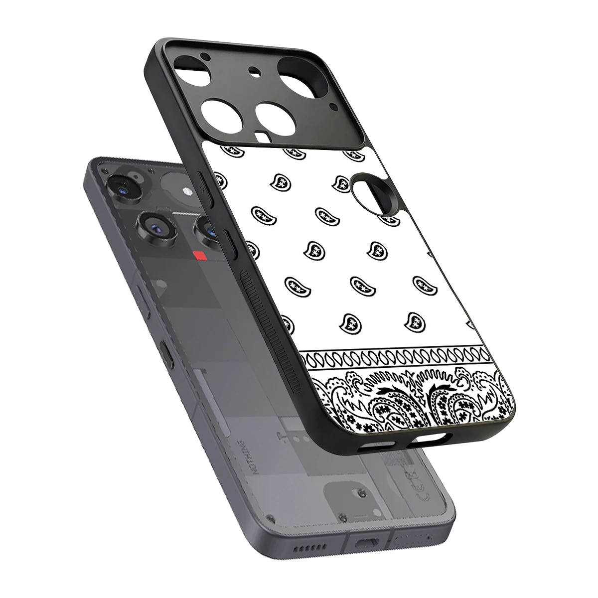Paisley White sleek nothing phone 3 cover with tempered glass back and TPU edges
