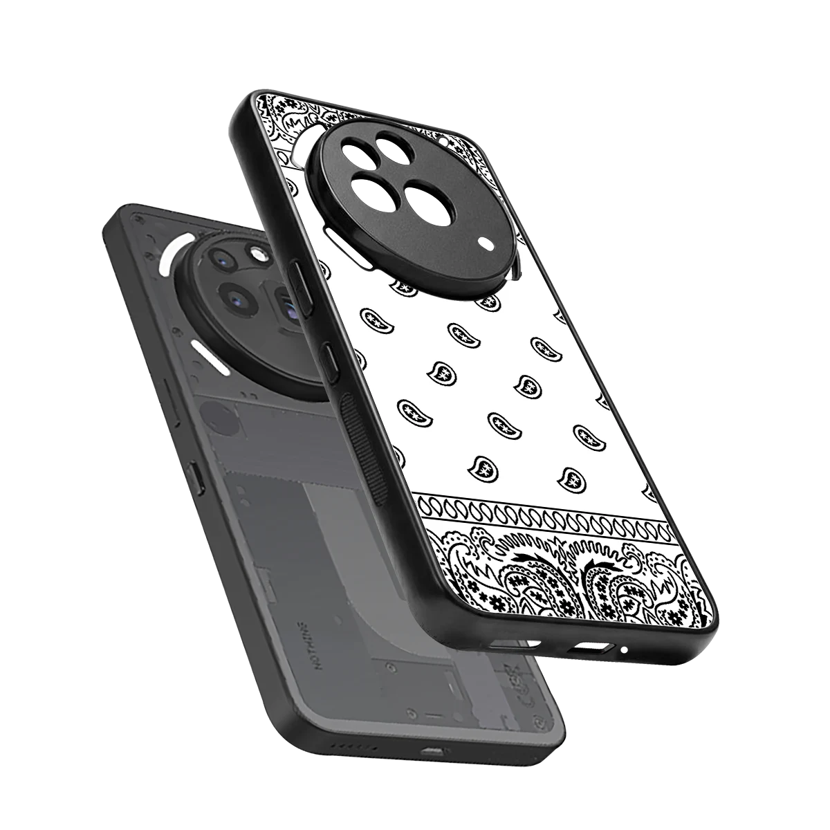 Paisley White sleek nothing phone 3a pro cover with tempered glass back and TPU edges
