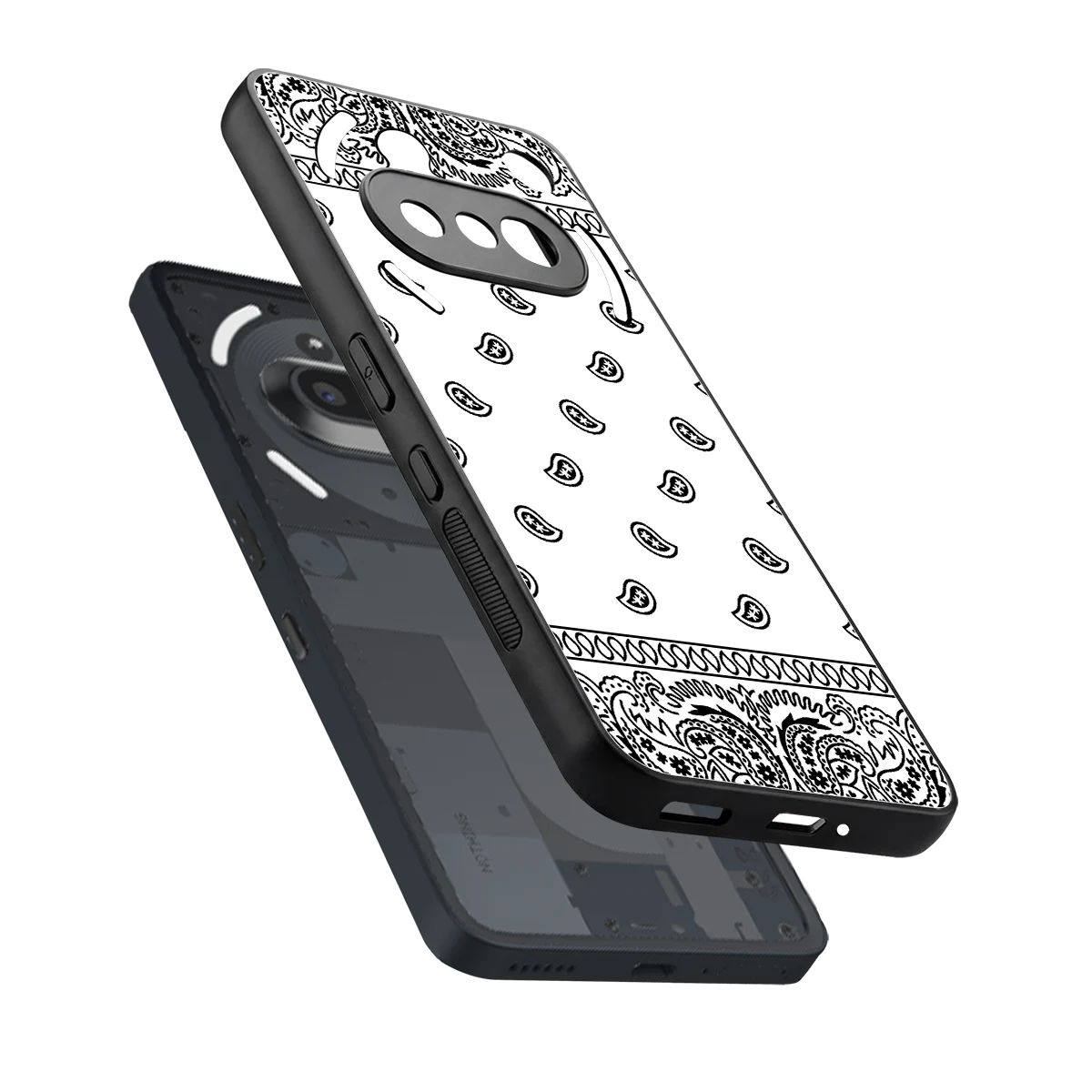 Paisley White sleek nothing phone 3a cover with tempered glass back and TPU edges