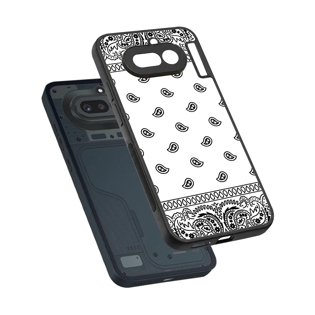 Paisley White sleek nothing phone 4a cover with tempered glass back and TPU edges