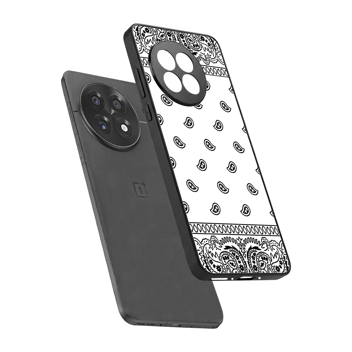 Paisley White sleek oneplus 13r cover with tempered glass back and TPU edges