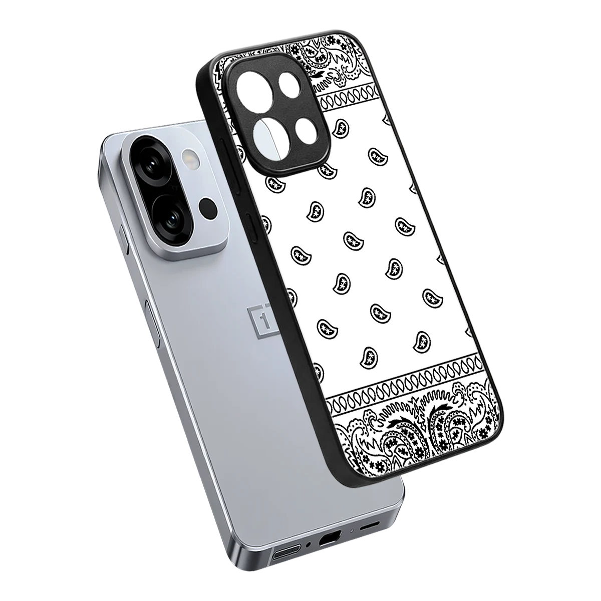 Paisley White sleek oneplus 13s cover with tempered glass back and TPU edges