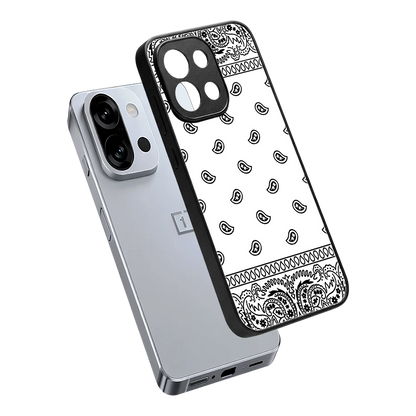 Paisley White sleek oneplus 13s cover with tempered glass back and TPU edges