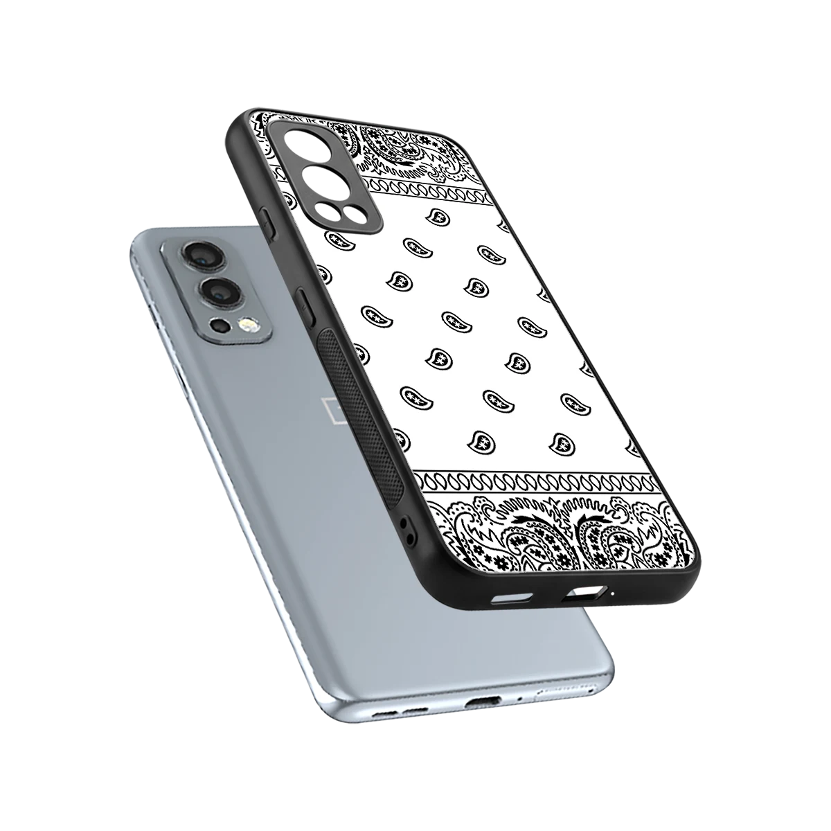 Paisley White sleek oneplus nord 2 cover with tempered glass back and TPU edges