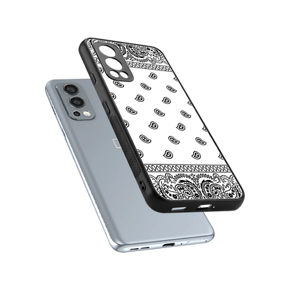 Paisley White sleek oneplus nord 2 cover with tempered glass back and TPU edges