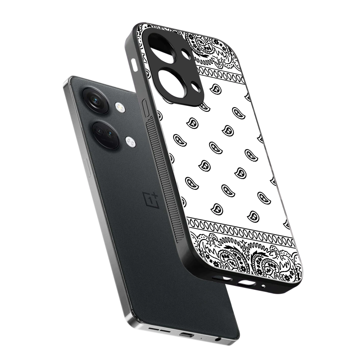 Paisley White sleek oneplus nord 3 cover with tempered glass back and TPU edges