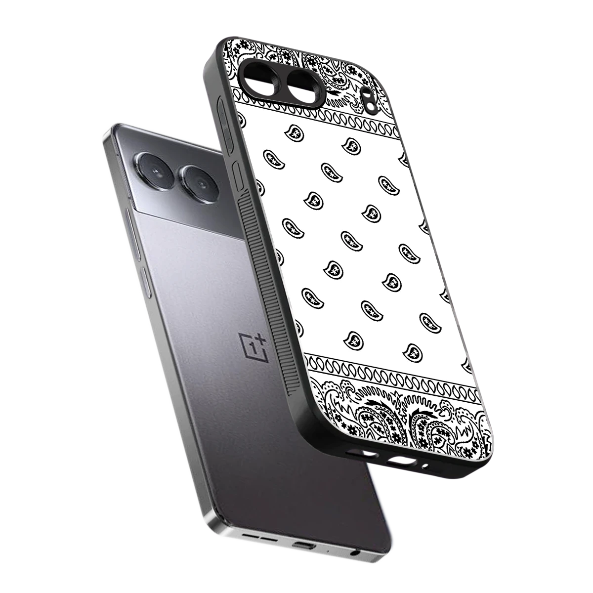 Paisley White sleek oneplus nord 4 cover with tempered glass back and TPU edges