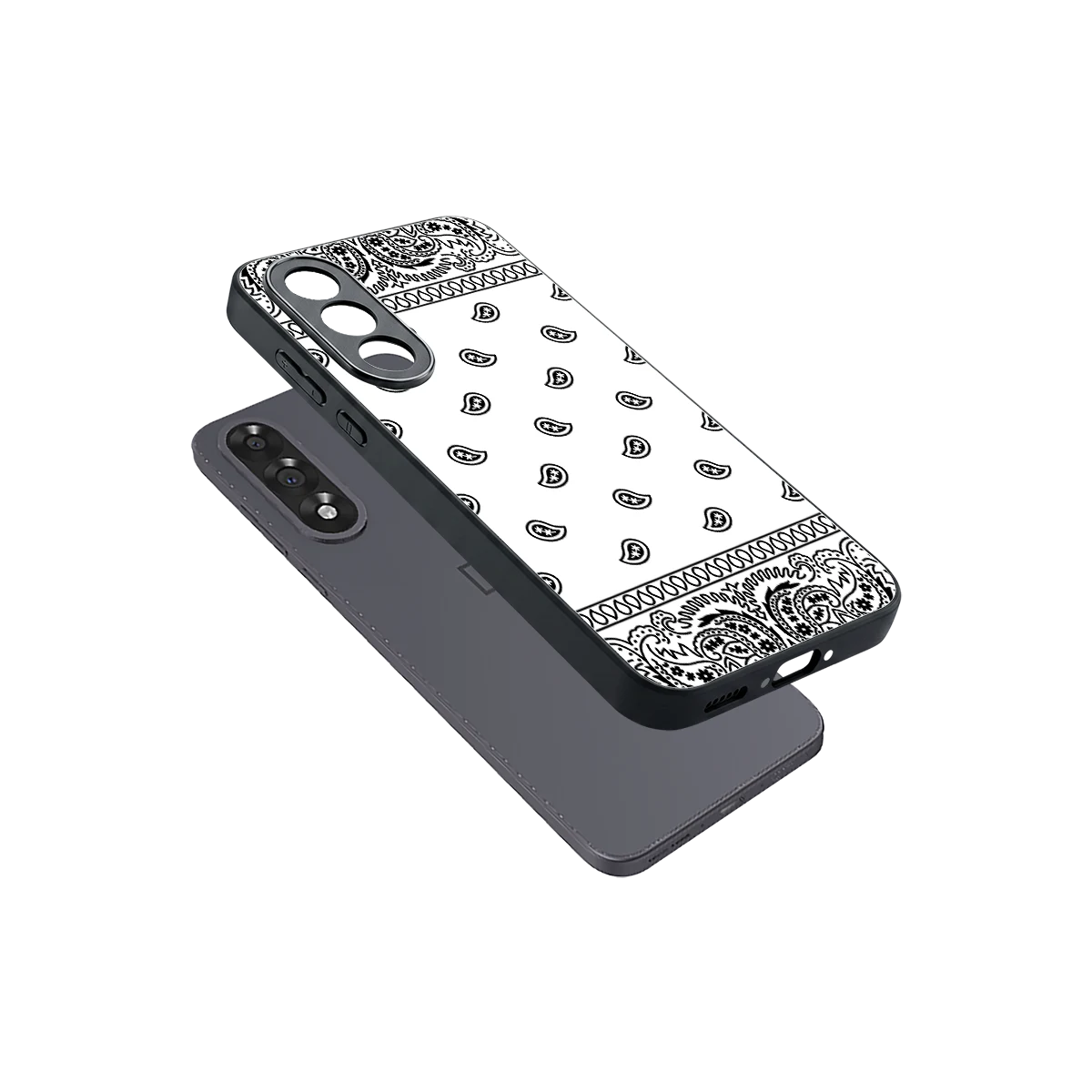 Paisley White sleek oneplus nord 5 cover with tempered glass back and TPU edges