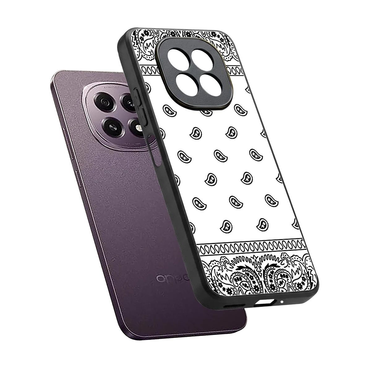 Paisley White sleek oppo f29 5g cover with tempered glass back and TPU edges