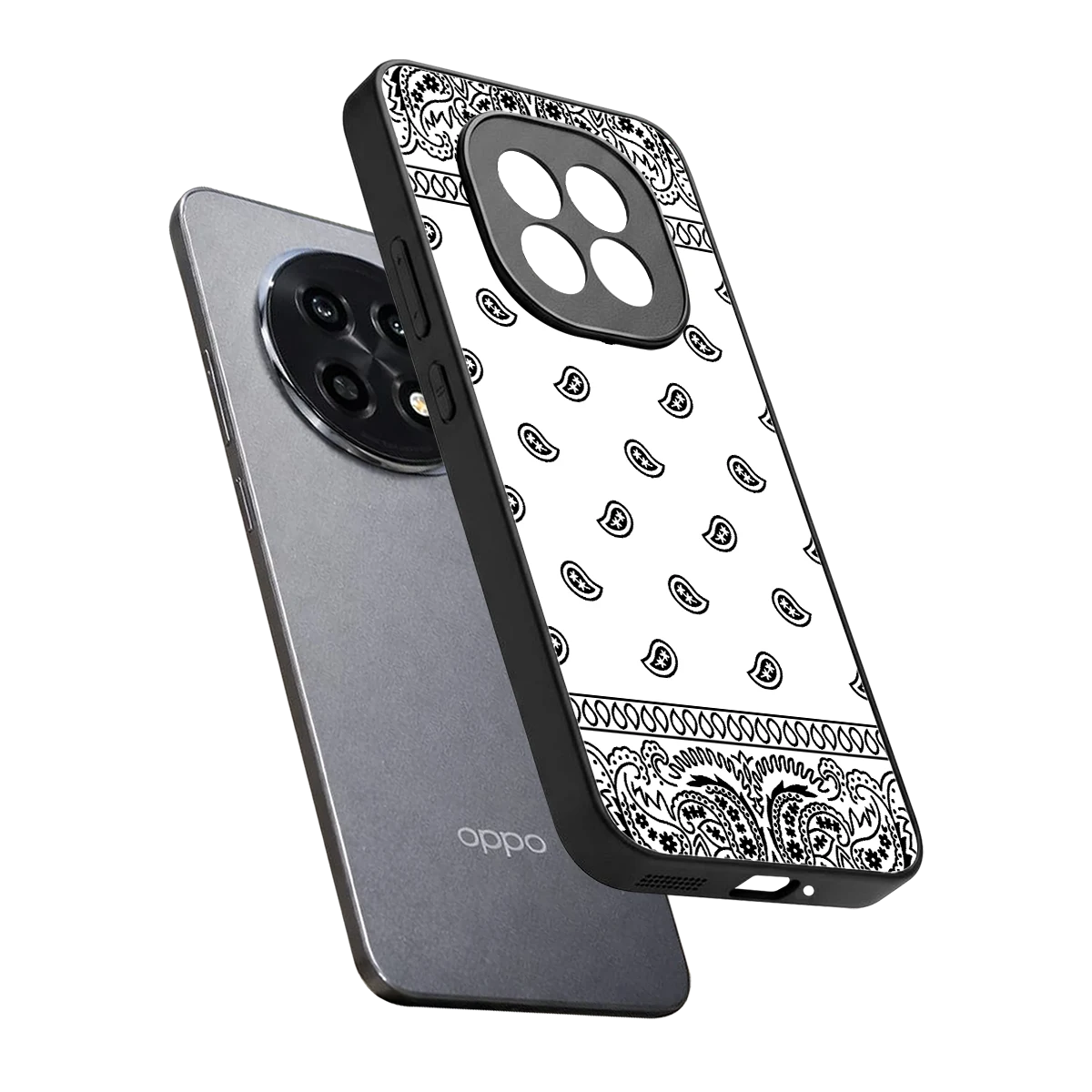 Paisley White sleek oppo f29 pro 5g cover with tempered glass back and TPU edges