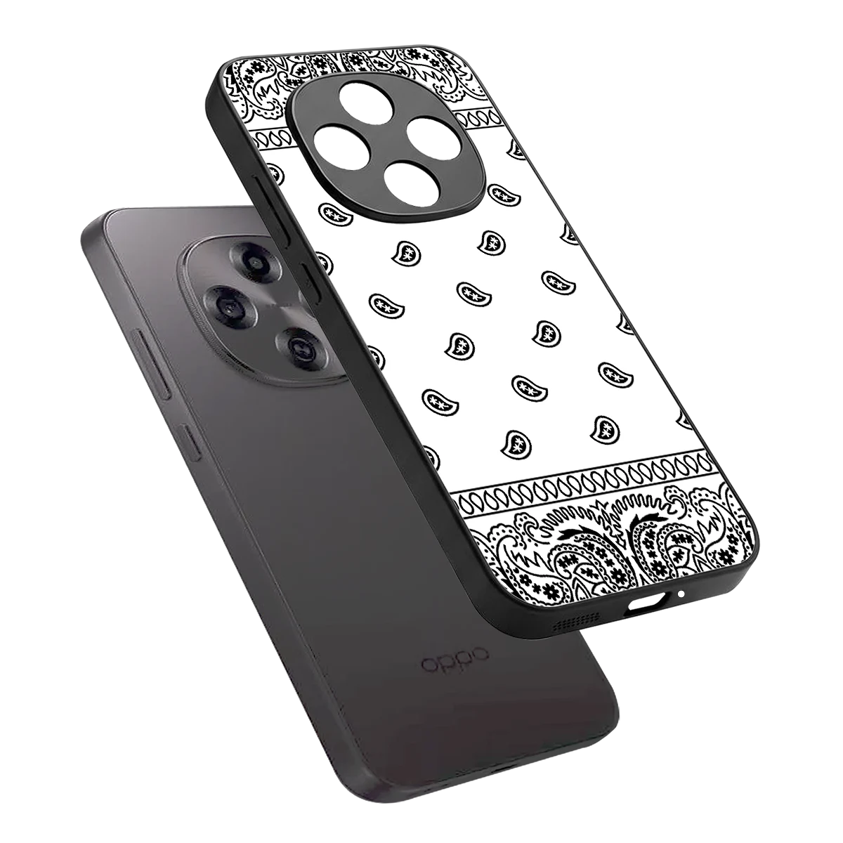 Paisley White sleek oppo f31 pro 5g cover with tempered glass back and TPU edges