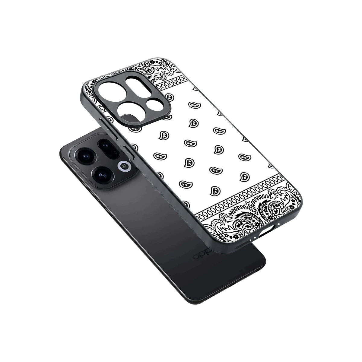 Paisley White sleek oppo find x9 cover with tempered glass back and TPU edges