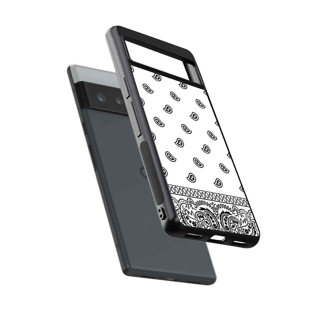 Paisley White sleek google pixel 6 pro cover with tempered glass back and TPU edges