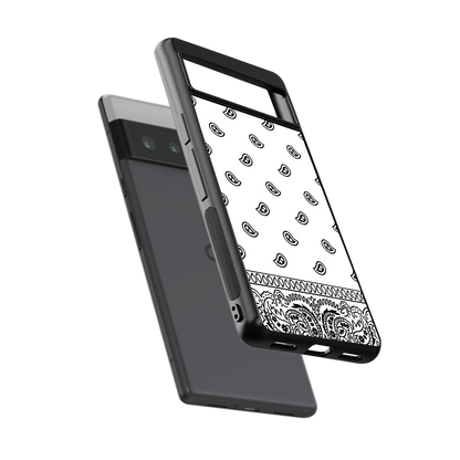 Paisley White sleek google pixel 6 pro cover with tempered glass back and TPU edges