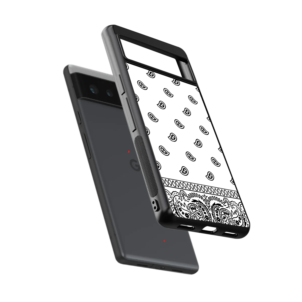 Paisley White sleek google pixel 6a cover with tempered glass back and TPU edges