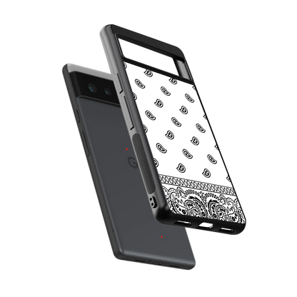 Paisley White sleek google pixel 6a cover with tempered glass back and TPU edges