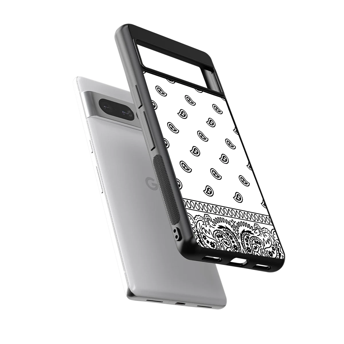 Paisley White sleek google pixel 7 pro cover with tempered glass back and TPU edges