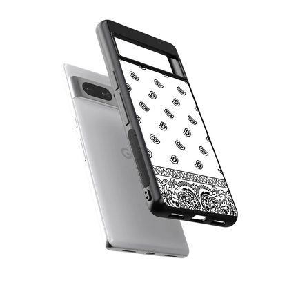 Paisley White sleek google pixel 7 pro cover with tempered glass back and TPU edges