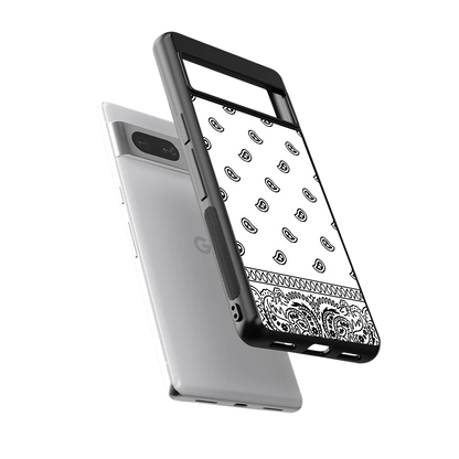 Paisley White sleek google pixel 7a cover with tempered glass back and TPU edges