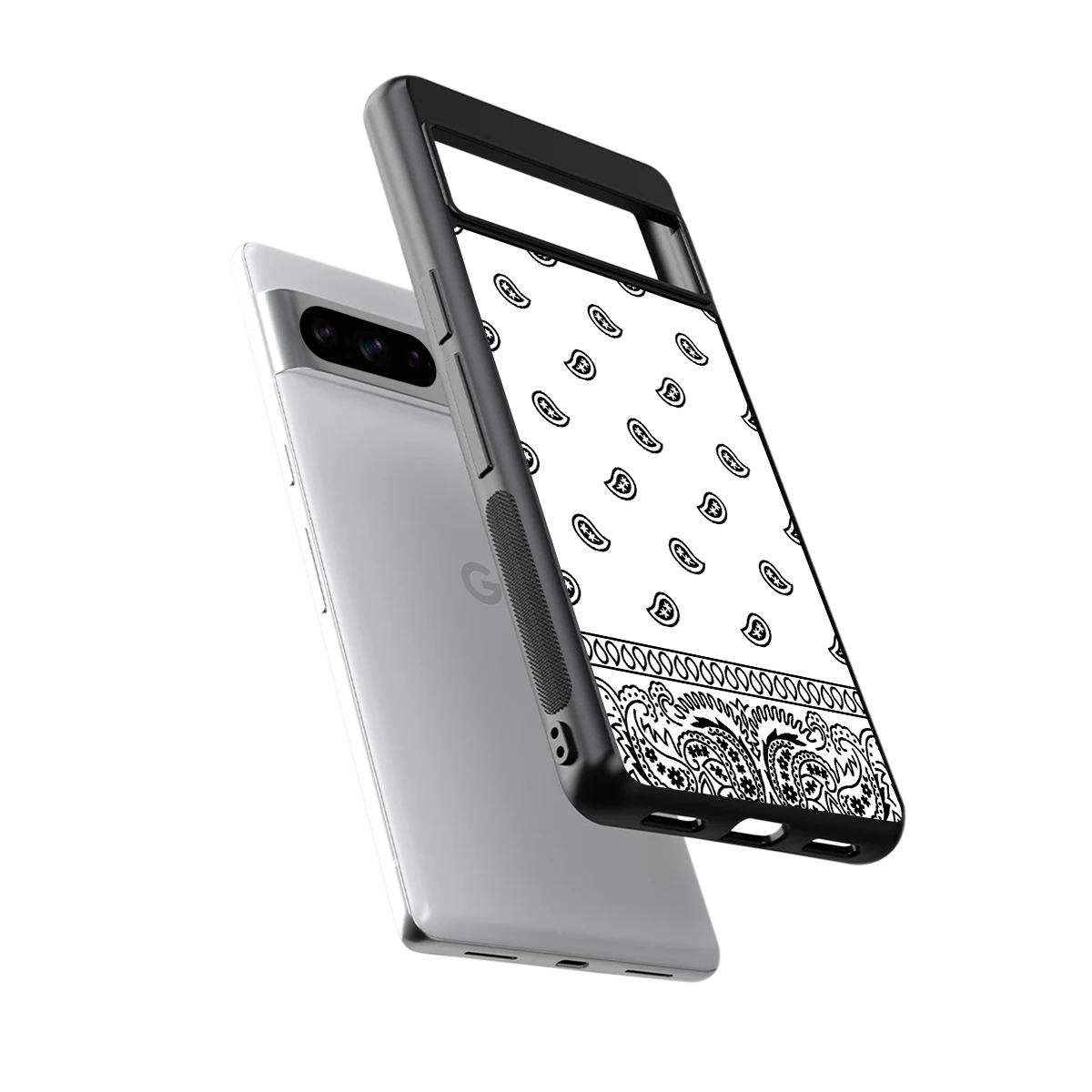 Paisley White sleek google pixel 8 pro cover with tempered glass back and TPU edges