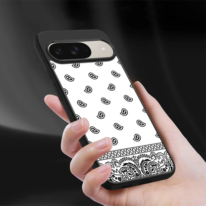 Paisley White sleek google pixel 9 cover with tempered glass back and TPU edges