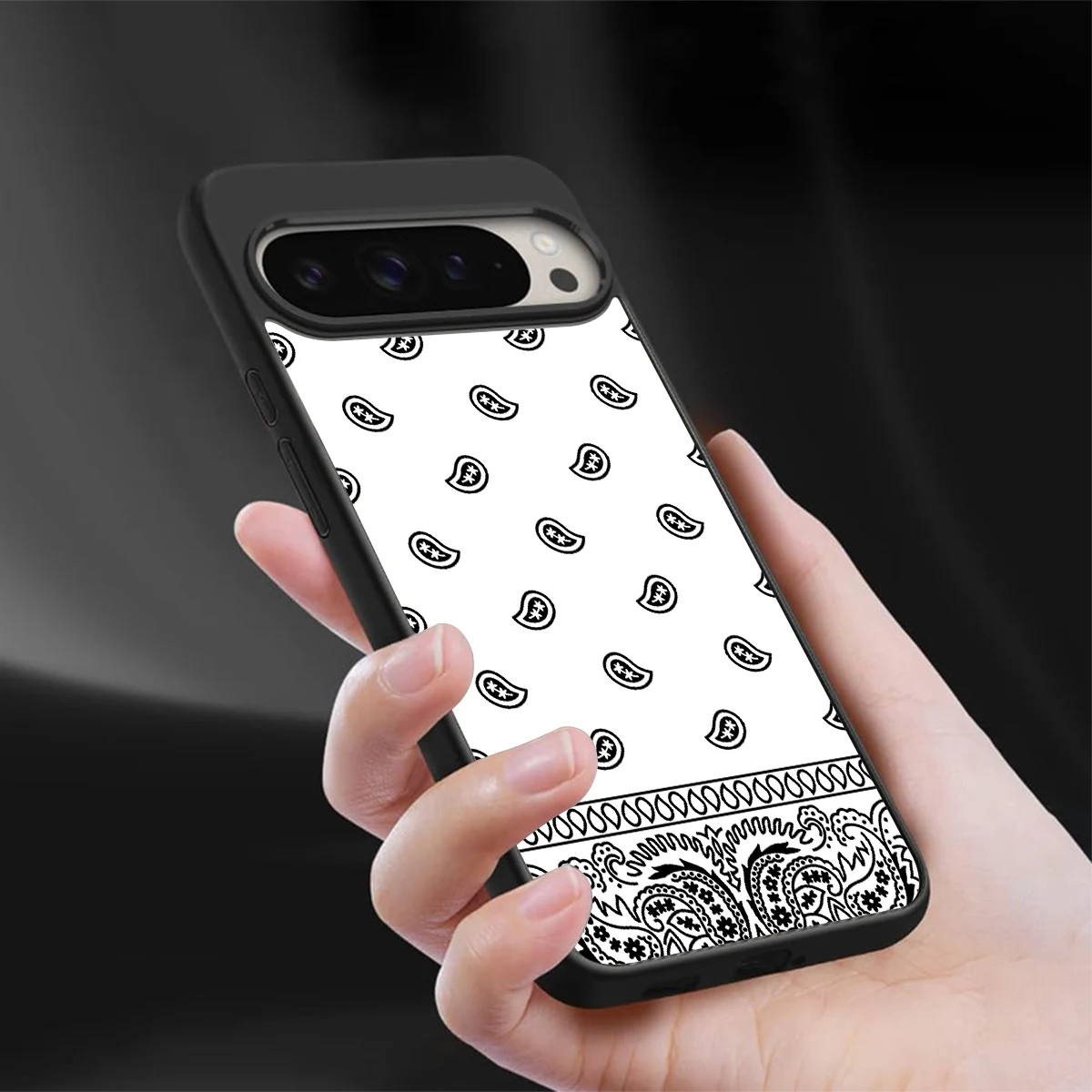 Paisley White sleek google pixel 9 pro xl cover with tempered glass back and TPU edges