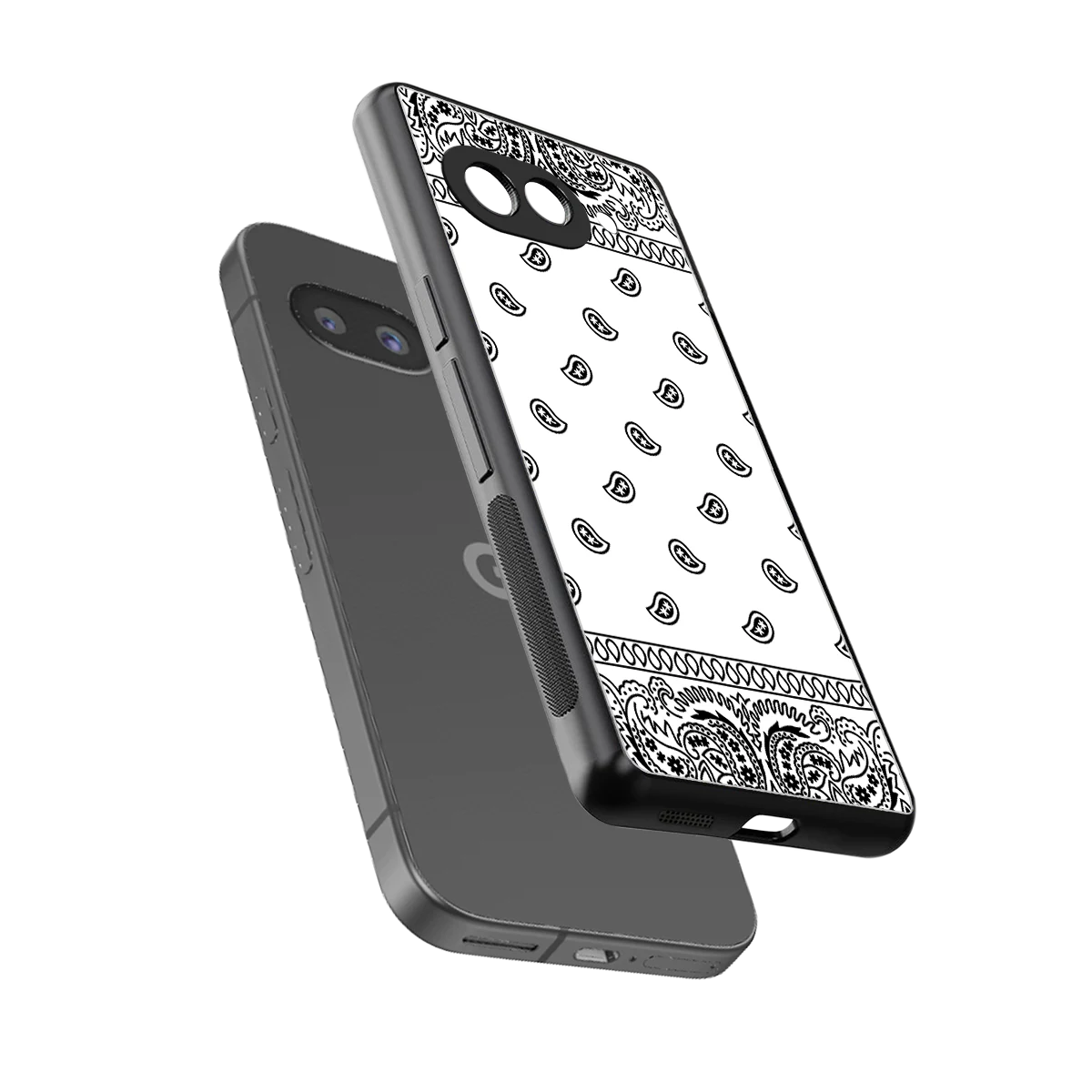 Paisley White sleek google pixel 9a cover with tempered glass back and TPU edges