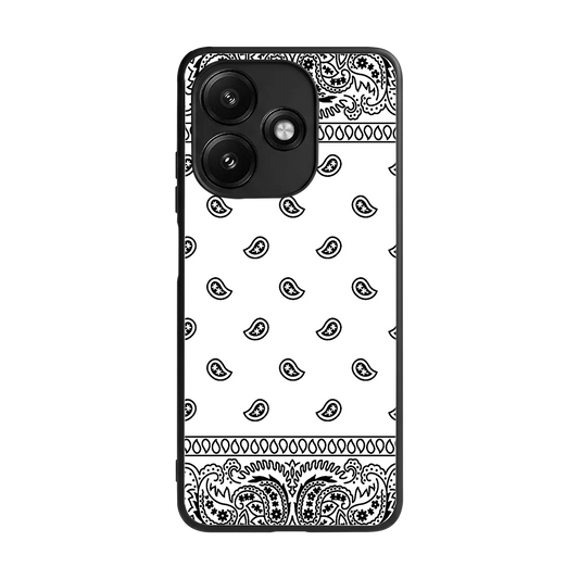 Paisley White back phone cover | glass case for redmi 12 5g