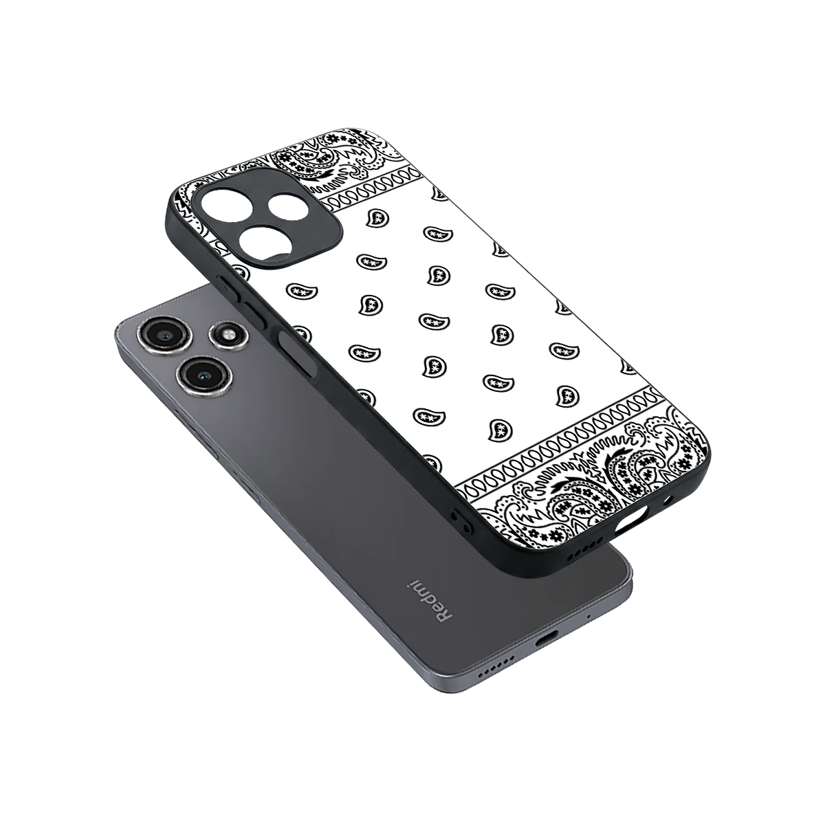 Paisley White sleek redmi 12 5g cover with tempered glass back and TPU edges