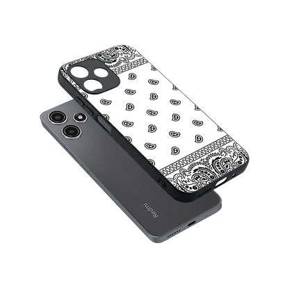 Paisley White sleek redmi 12 5g cover with tempered glass back and TPU edges