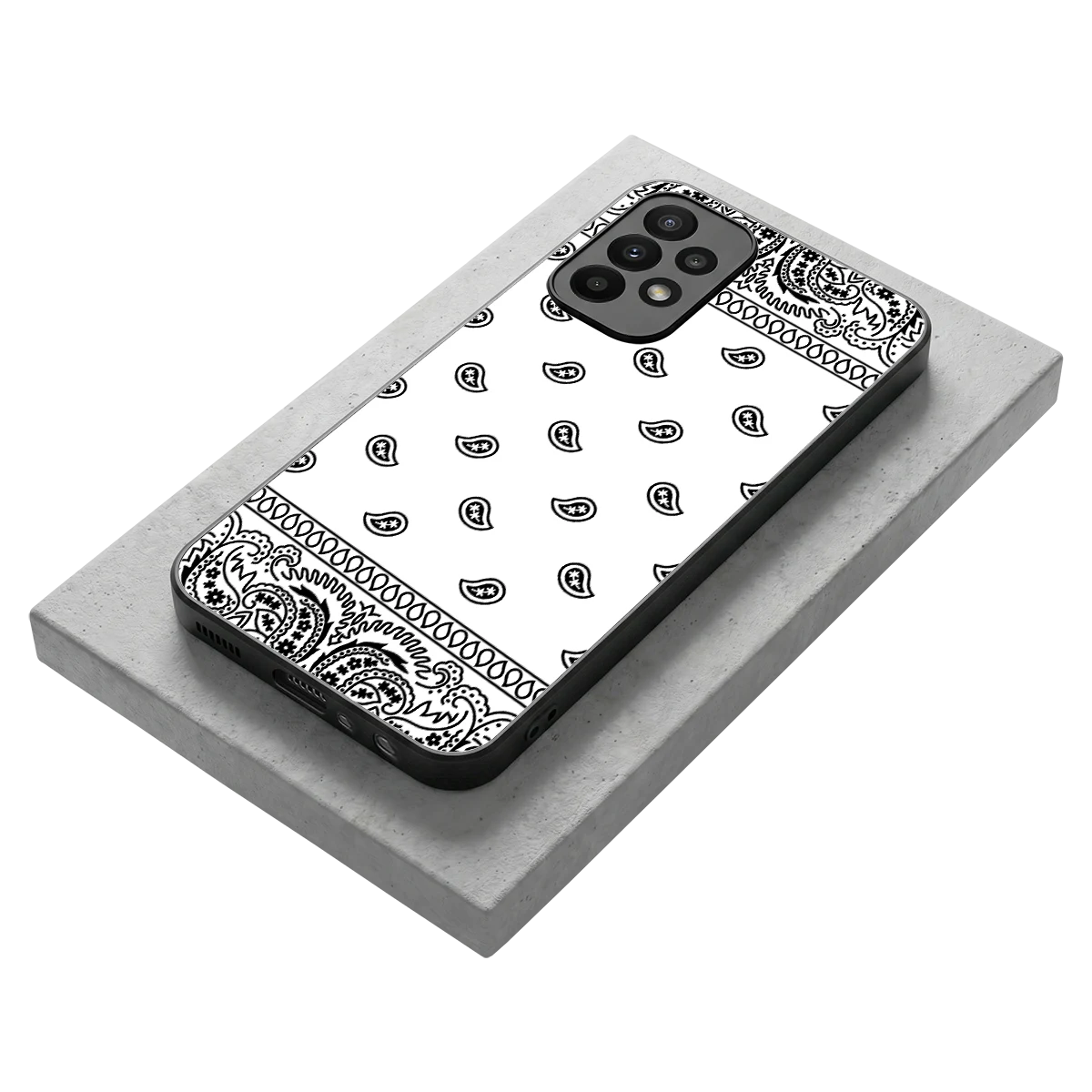 Paisley White stylish phone case for samsung galaxy a23 | glossy glass and slim fit