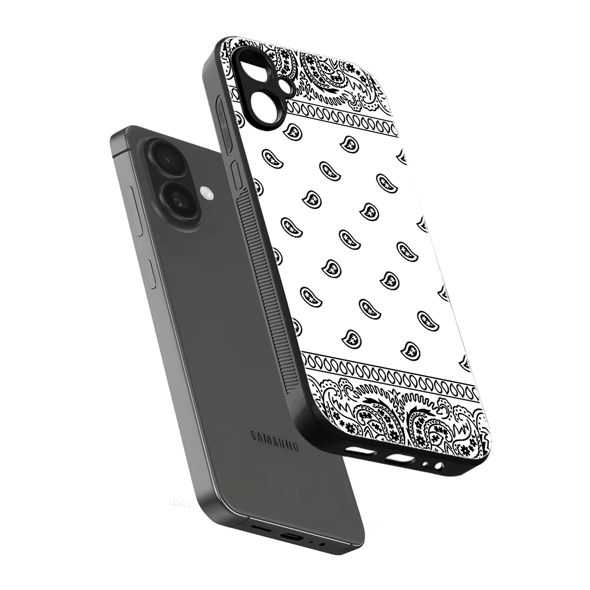 Paisley White sleek samsung galaxy a06 5g cover with tempered glass back and TPU edges