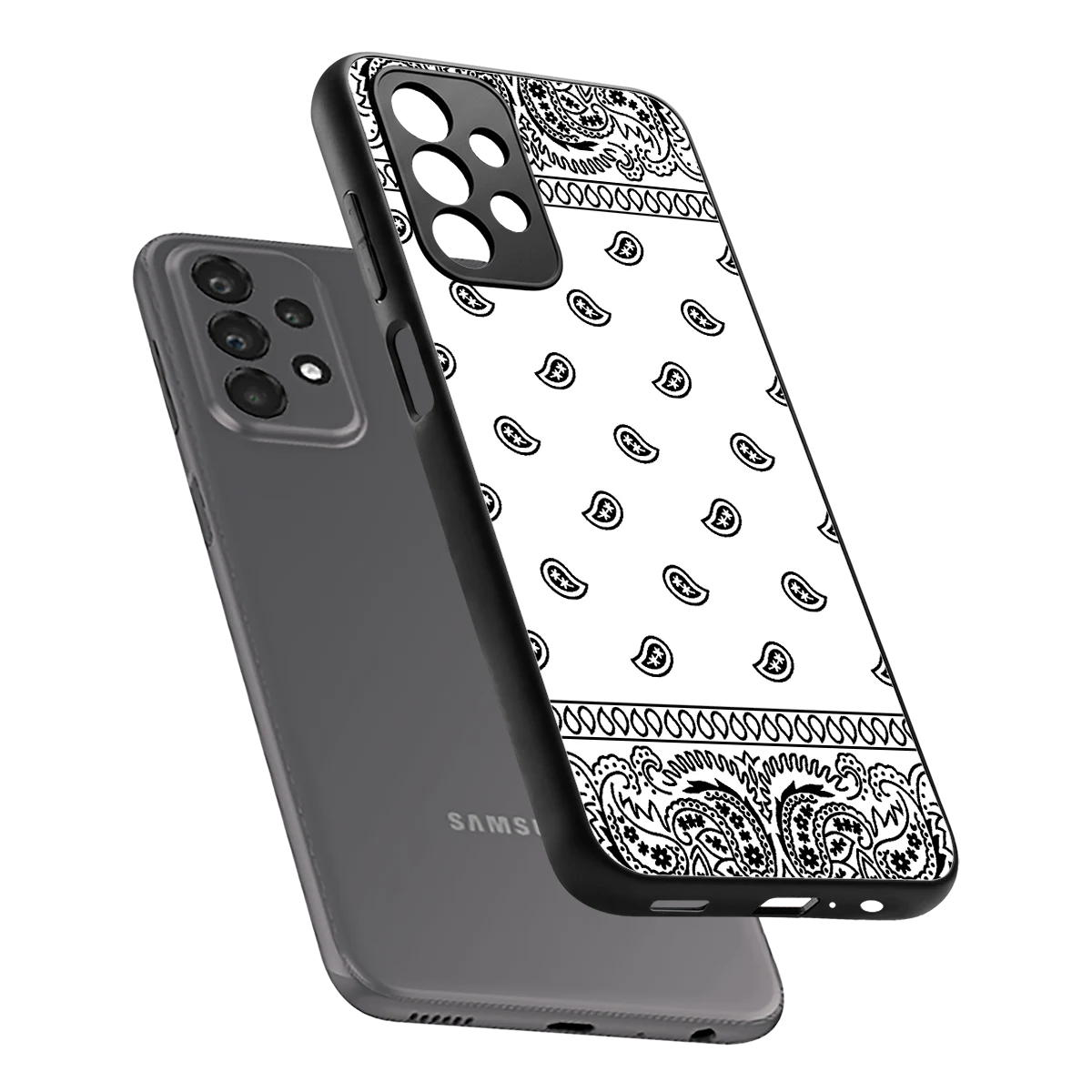 Paisley White sleek samsung galaxy a23 cover with tempered glass back and TPU edges