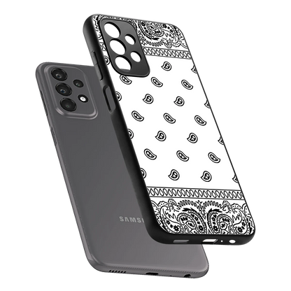Paisley White sleek samsung galaxy a23 cover with tempered glass back and TPU edges