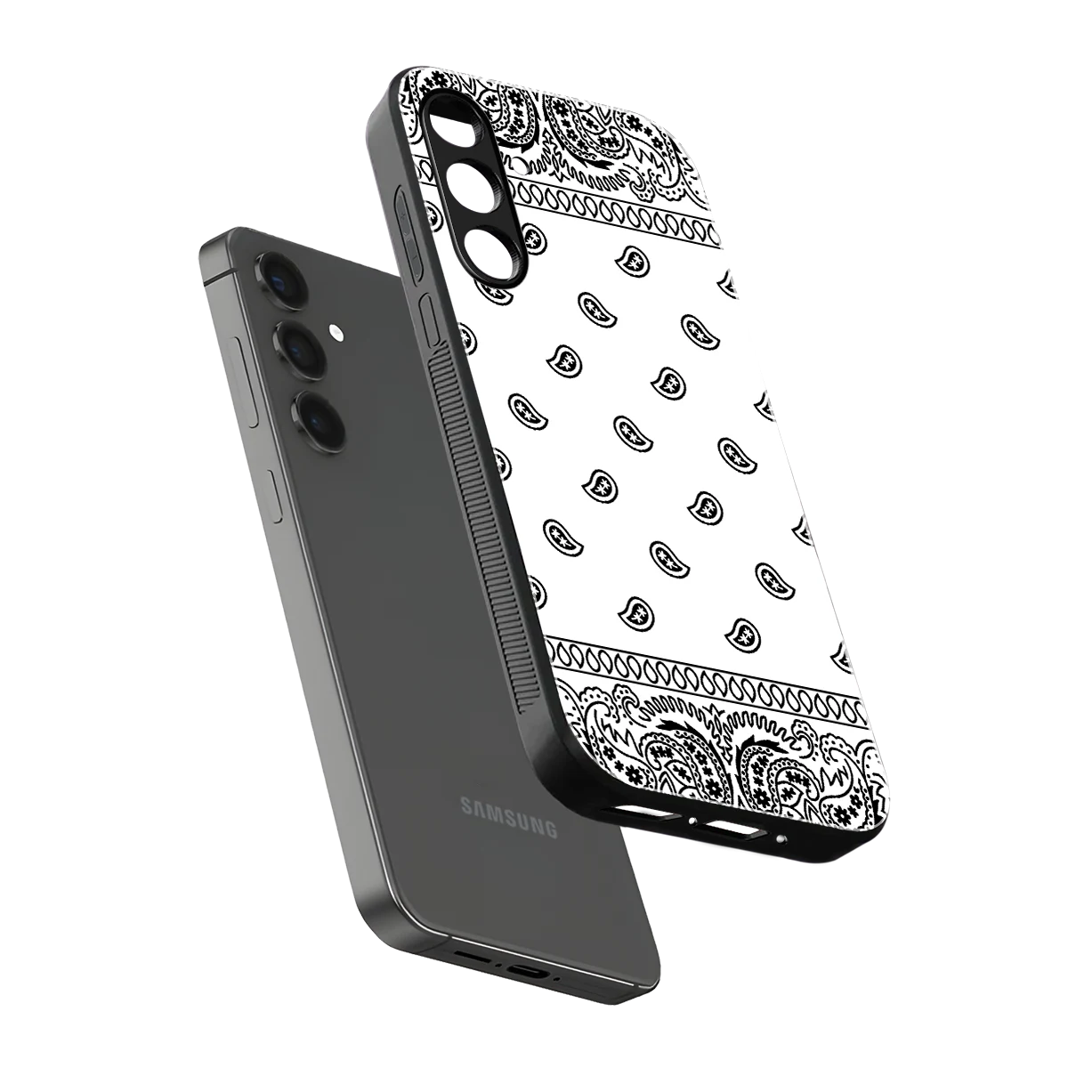 Paisley White sleek samsung galaxy m34 5g cover with tempered glass back and TPU edges