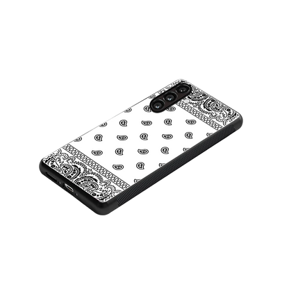 Paisley White stylish phone case for samsung galaxy m36 5g | glossy glass and slim fit
