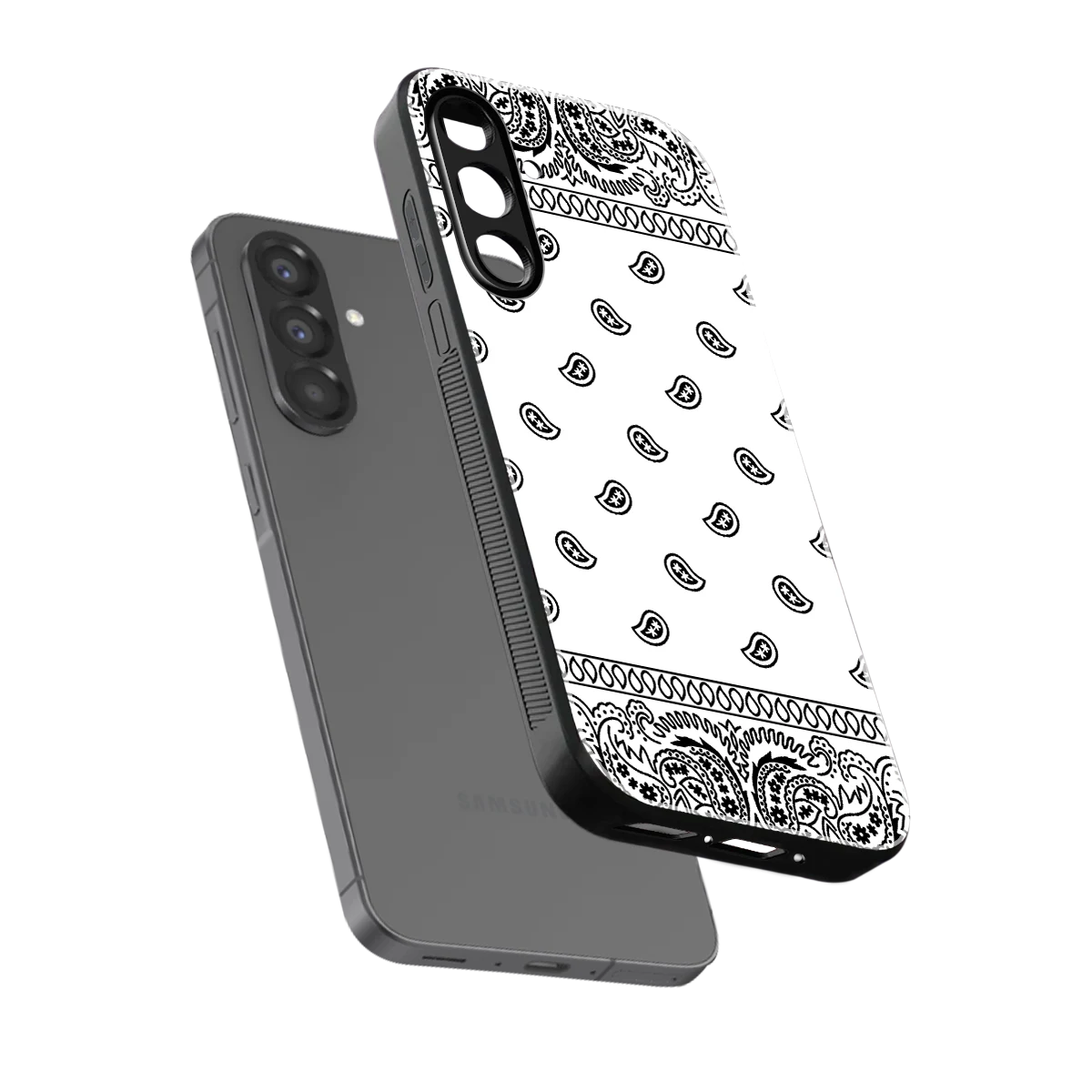 Paisley White sleek samsung galaxy a36 5g cover with tempered glass back and TPU edges