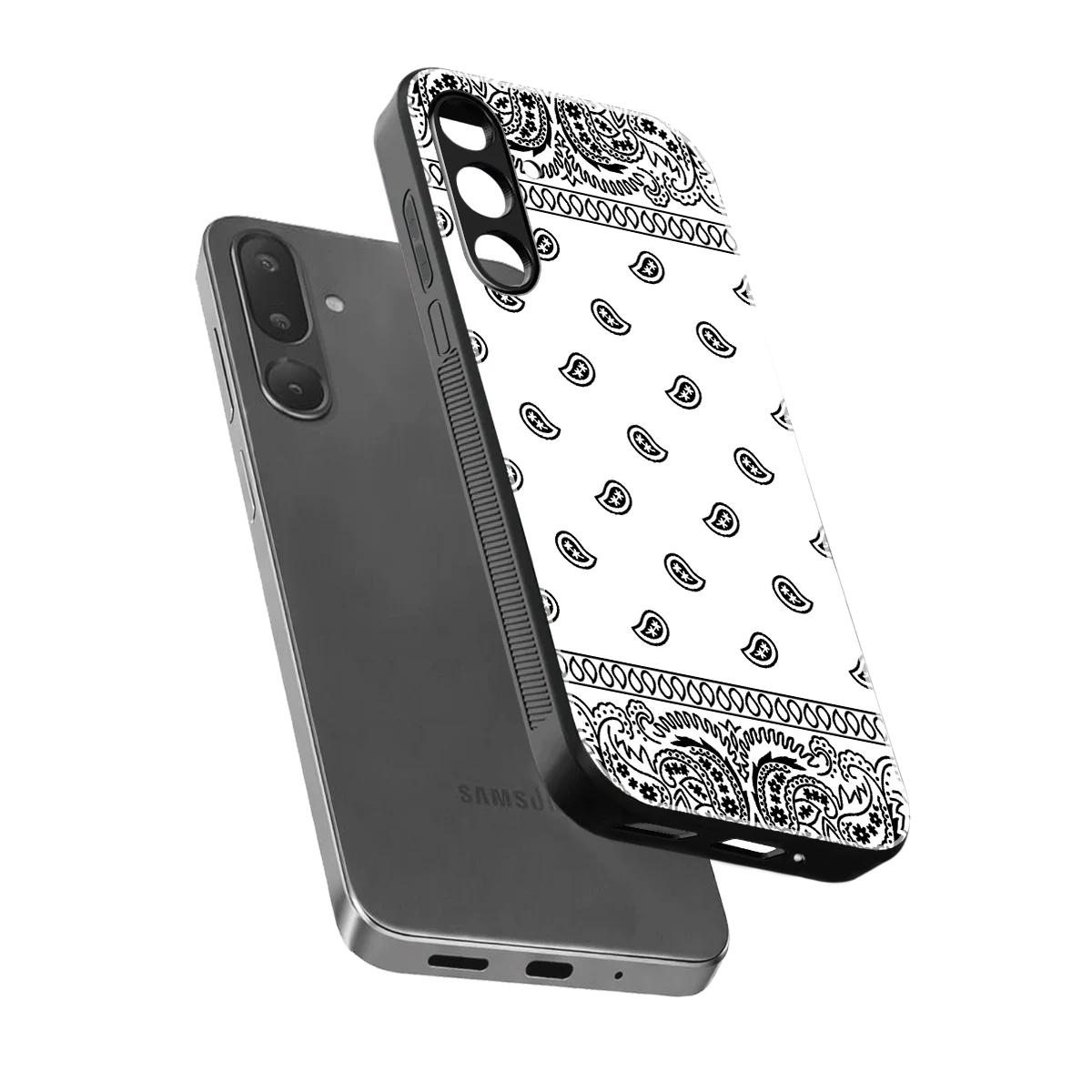 Paisley White sleek samsung galaxy m36 5g cover with tempered glass back and TPU edges