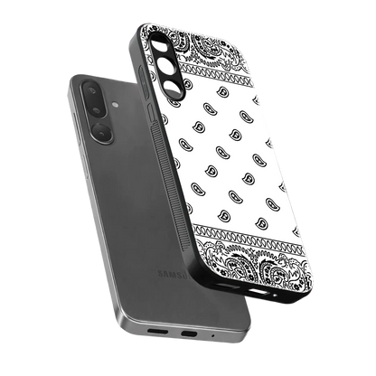 Paisley White sleek samsung galaxy m36 5g cover with tempered glass back and TPU edges