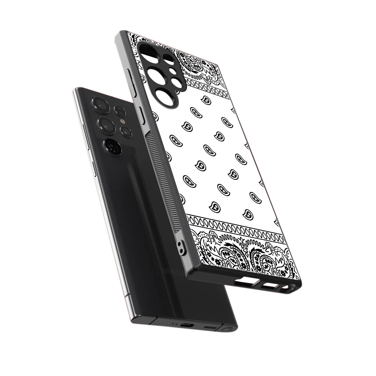 Paisley White sleek samsung galaxy s23 ultra cover with tempered glass back and TPU edges