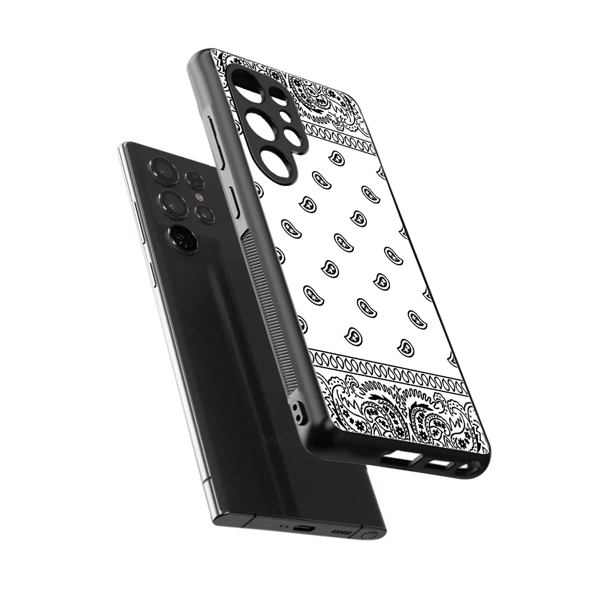 Paisley White sleek samsung galaxy s25 ultra cover with tempered glass back and TPU edges