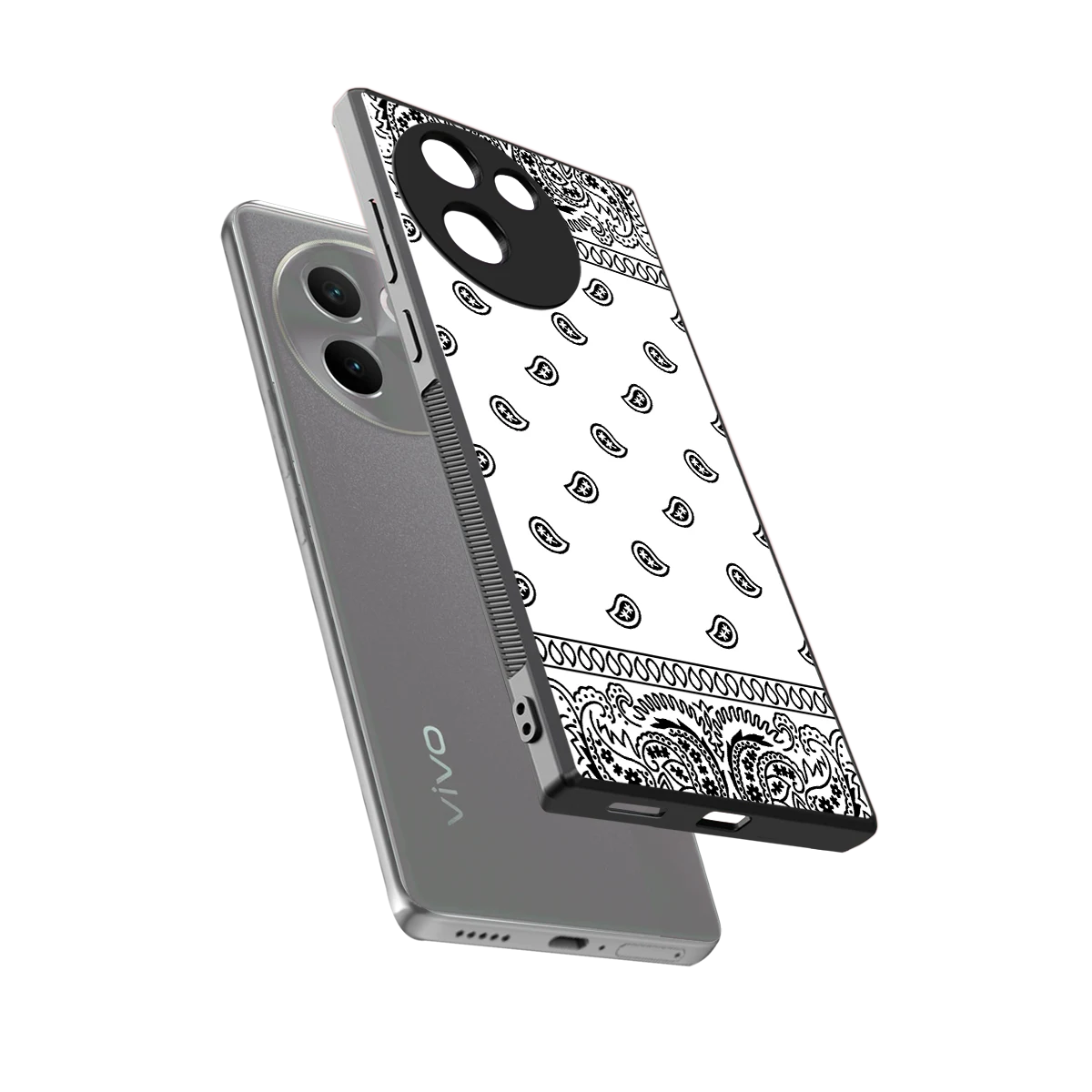 Paisley White sleek vivo v30e cover with tempered glass back and TPU edges