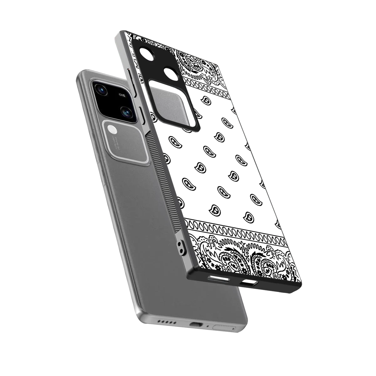 Paisley White sleek vivo v30 cover with tempered glass back and TPU edges